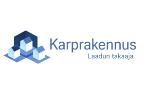 Karprakennus logo, jossa on vasemmalla kolme taloa tummansinisellä ja teksti karprakennus oikealla.