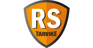 RS-tarvikekeen logo oranssi kilpi, jossa lukee RS Tarvike isoilla kirjaimilla.