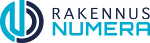Rakennus Numeran logo, jossa nimi ja vaalean ja tummansininenen kuvake.